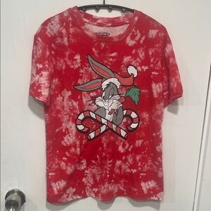 Looney Tunes Bugs Bunny Christmas  Red Tie-Dye T-Shirt Size Small